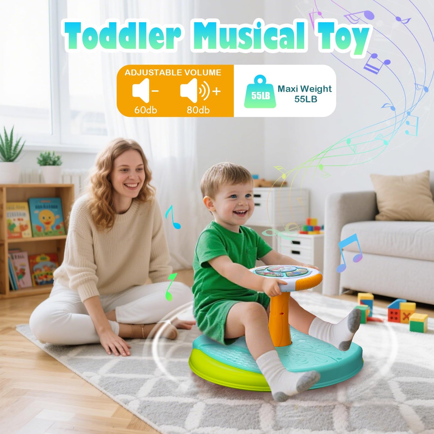 VROGTIK Dinosaur Sit and Spin Toys for Toddlers 1-3, 360° Toddler Spinning Seat with LED Lights and Music Christmas Birthday Gift for 1 2 3 Years Old Boys Sensory Toys Toddler Activities