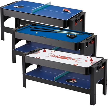 Fat Cat 3-in-1 6 Foot Flip Multi Game Table, Air Hockey Table, Pool Table, and Table Tennis Combo with 110V Motor, Includes Accessories