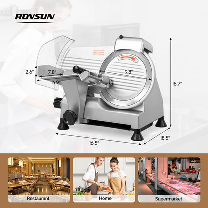 ROVSUN 10 inch Commercial Meat Slicer, 240W Electric Meat Slicer Machine, Frozen Meat Deli Cheese Food Slicer with Adjustable Thickness(0-12mm), Upgraded Carbon Steel Blade for Home and Commercial