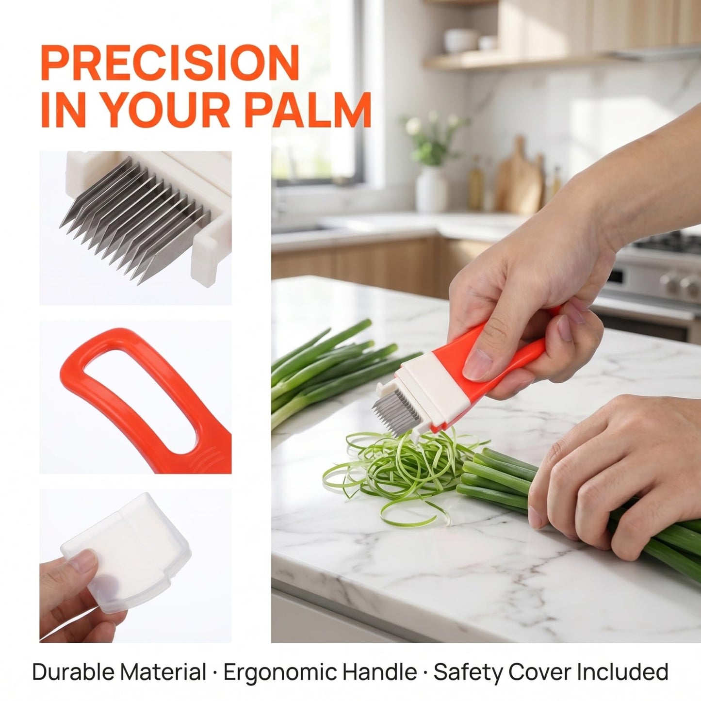 Unomor Green Onion Cutter Vegetable Slicer Scallion Shredder Kitchen Tool - Stainless Steel Multi Blade Cutter with Non Slip Handle for Meal Prep Salad Garnish Chili Cooking