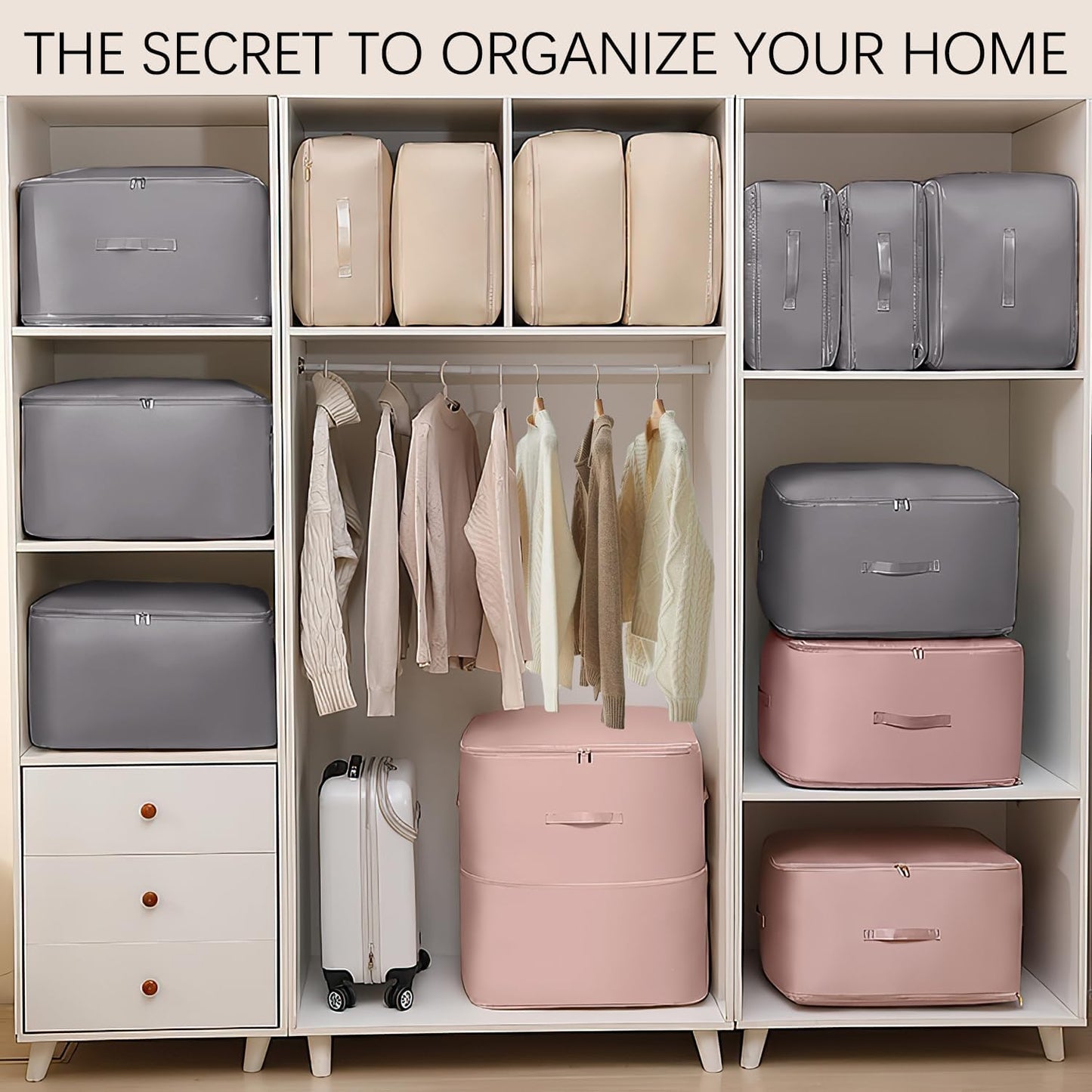 Ultra Space-Saving Self-Compression Organizer, Large Storage Tote for Clothes Compression and Moving Bedding