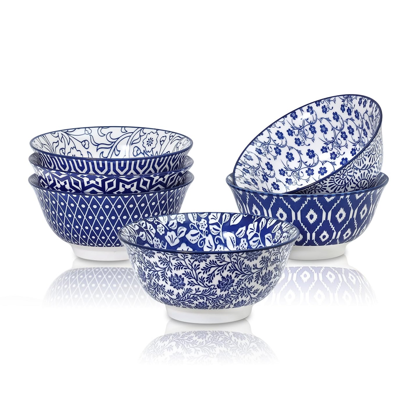 Selamica 7 inches Porcelain Cereal Bowl Set - Set of 6, Soup Bowls, Ceramic bowls for Cereal, Soup, Salad and Pasta, Vintage Blue