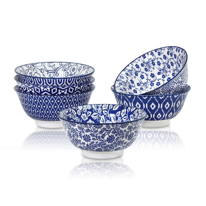 Selamica 7 inches Porcelain Cereal Bowl Set - Set of 6, Soup Bowls, Ceramic bowls for Cereal, Soup, Salad and Pasta, Vintage Blue