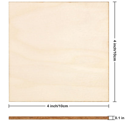 Blisstime 50PCS 4x4 Inch Wood Squares Unfinished Square Wood Pieces for Crafts,Painting, Writing, DIY Supplies, Engraving and Carving, Home Decorations (4x4 Inch 50Pcs)