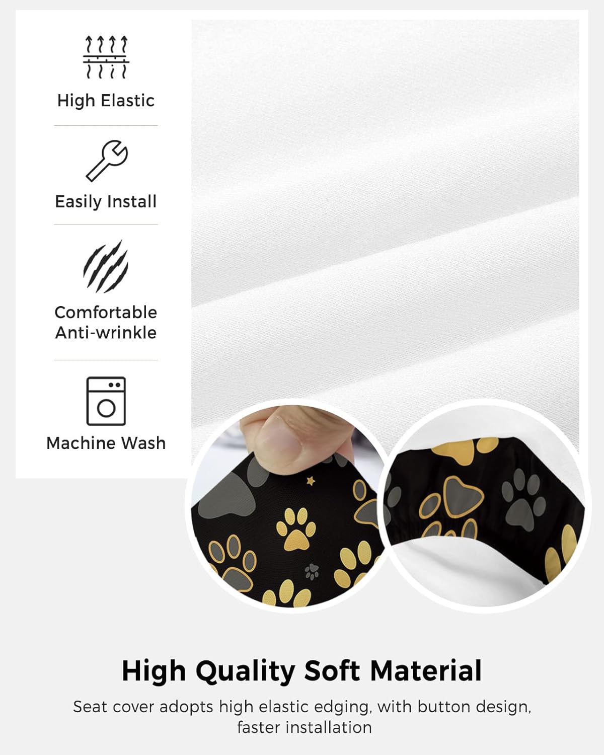 Computer Office Chair Cover, Yellow Paw Print on Black Background, Protective & Stretchable Desk Chair Slipcover