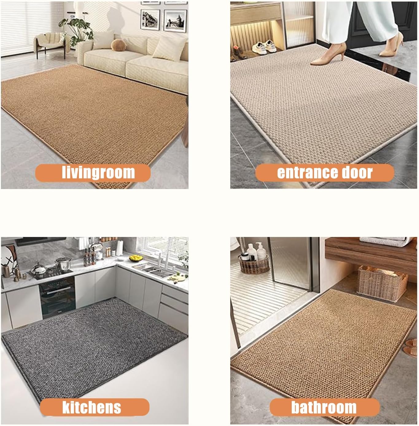 Yancorp 2'x3' Small Area Rug, Cream White Berber Indoor Door Mat, Non-Slip Washable Jute-Look Rug for Entryway