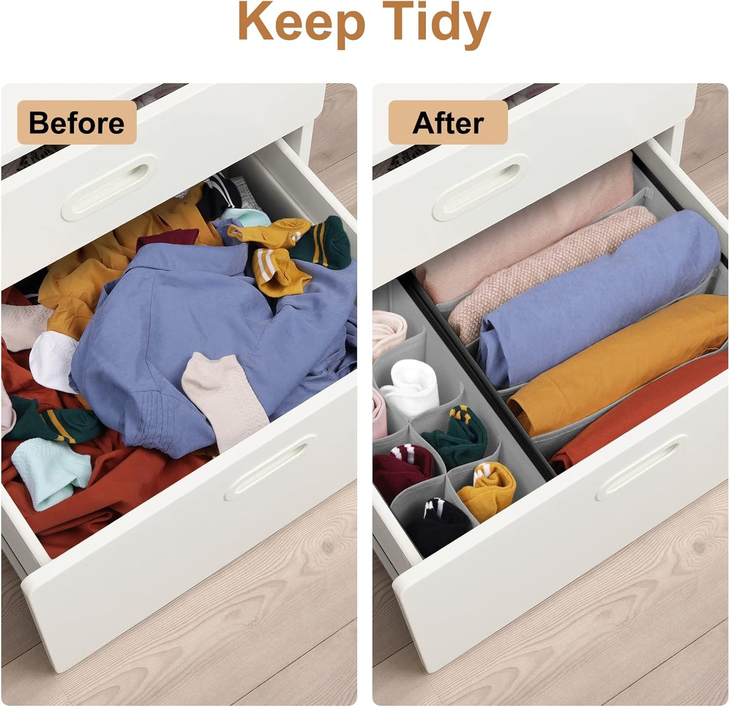 Organizer Divider, Foldable Closet Storage Organizer Basket, Fabric Organization Bins for Clothes, 6 Pack