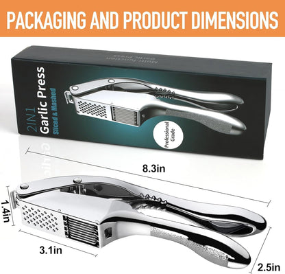 Garlic Press 2 in 1, Stainless Steel Blade, Effortlessly Crush, Slice, and Mince Garlic,with this Versatile Kitchen Tool - Perfect for Home Cooks and Professional Chefs Alike.