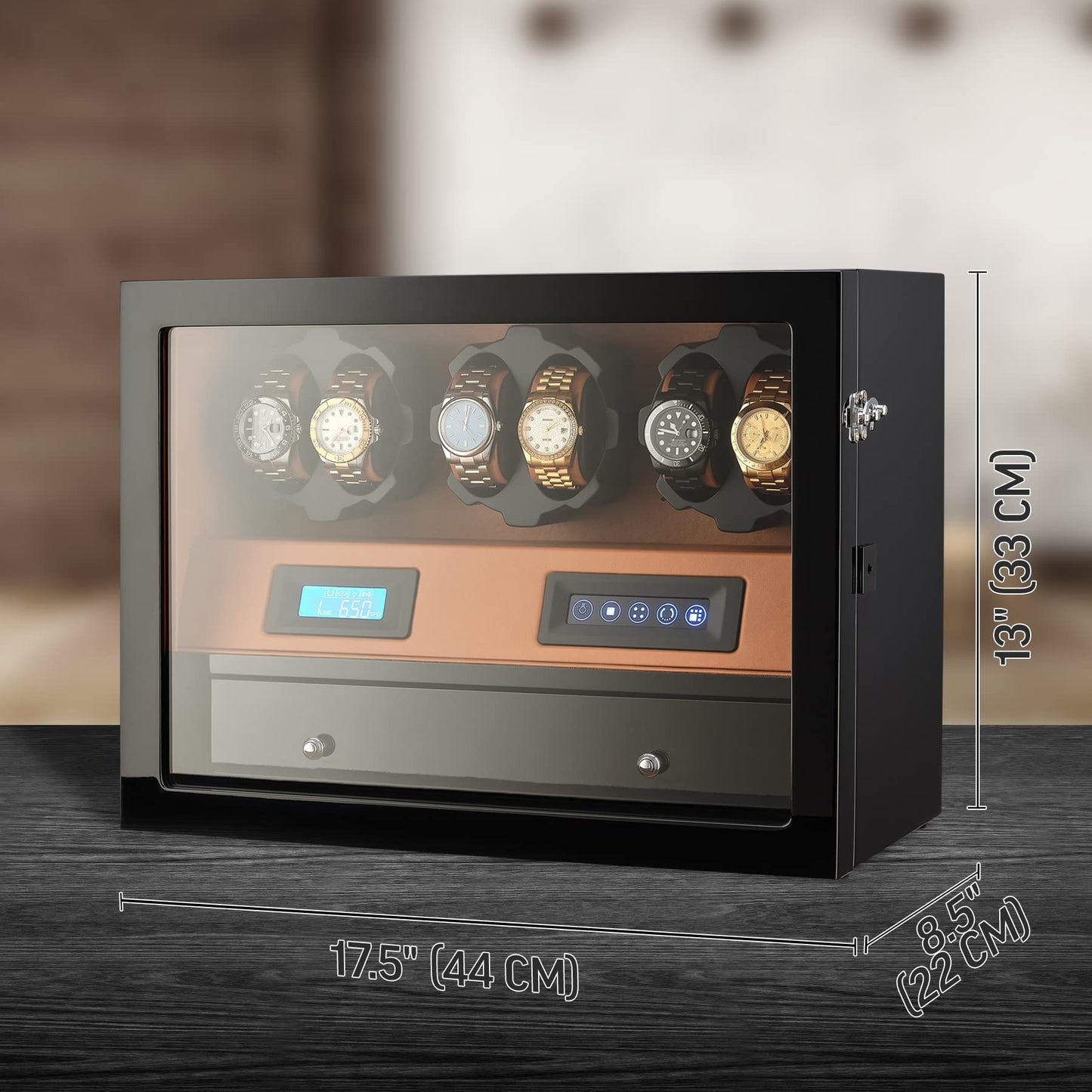 Automatic Watch Winder with 6 Storage Slots, LED Light and Automatic Motor-Stop Option