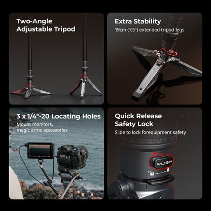 SmallRig 175cm / 68.9" Carbon Fiber Video Monopod for Camera, Compact Camera Monopod with One-Button Lift & Lock, Max. 5kg Playload Fluid Head Fits for DJI RS and for MFT 501L
