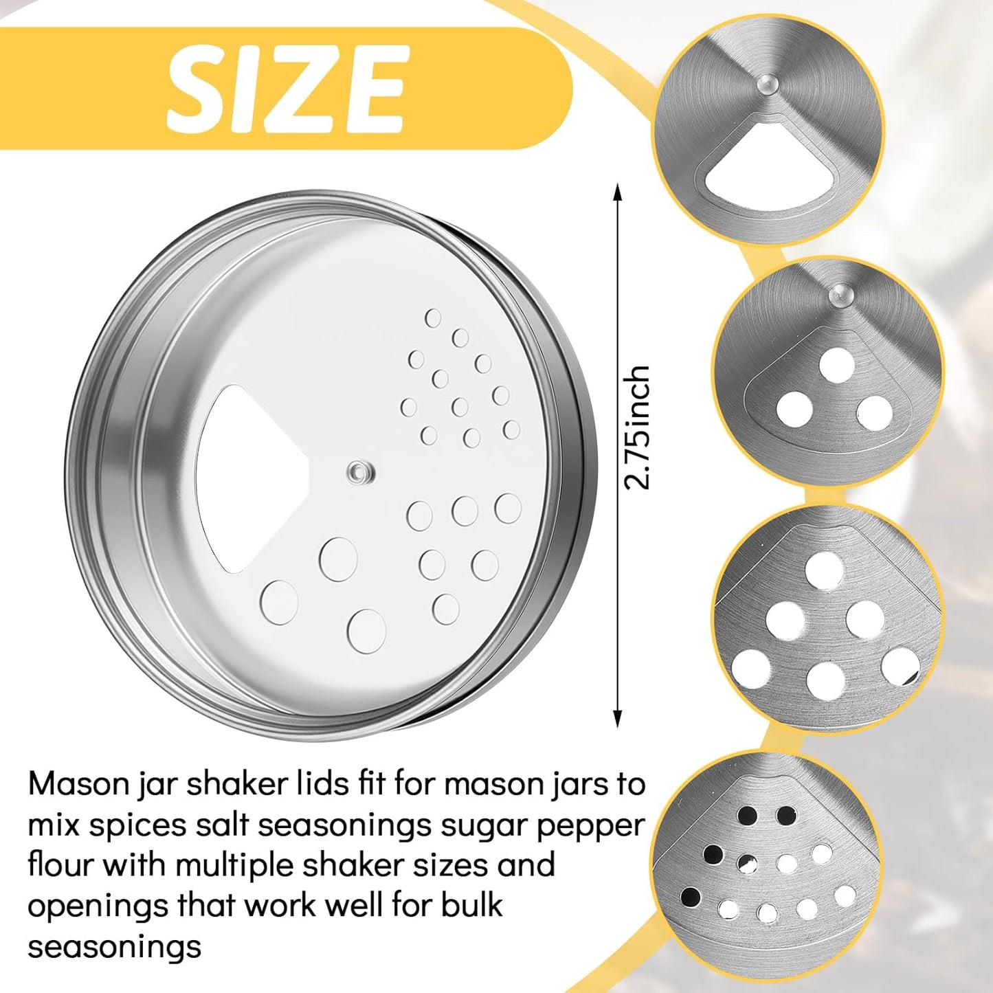 Tiangrid 24 Pack Seasonings(2.76 Inch) Adjustable Spice Shaker Lids for Regular Mouth Mason Jars Stainless Steel Mason