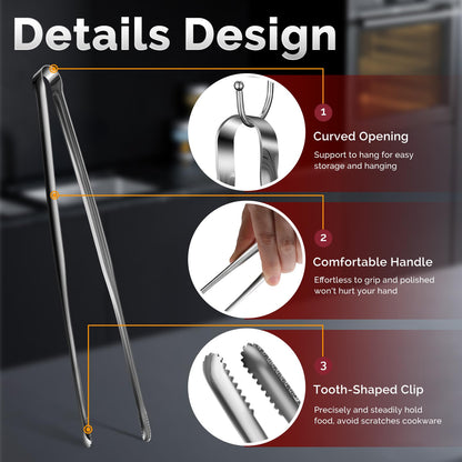 COOCLAN Precision Serrated Non-Slip Tips Cooking Tongs 2 Set (11.5" & 13.5"), 18/8 Stainless Steel Metal Tong, Light but Durable, Easily Control Kitchen Tweezer Tongs for Frying, Plating, BBQ
