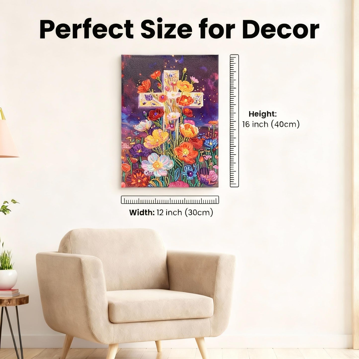 Ludeanetti Framed Diamond Art Kits for Adults,Floral Cross,12x16'' Pre-Stretched Canvas Religious Wall Decor,5D Gem Painting Christian Teacher Appreciation Gift,Ready to Hang