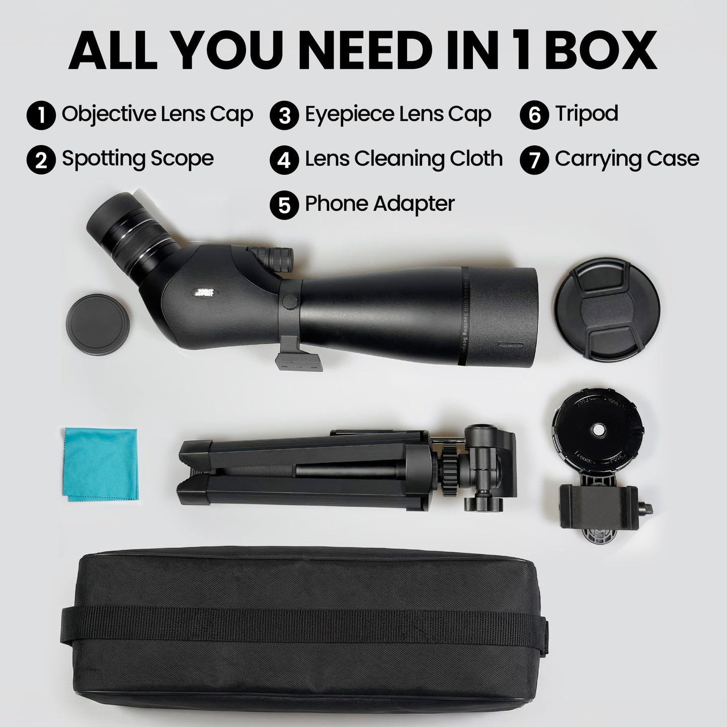 Three Triping Dual Focusing ED Spotting Scope, 20-60x80 Spotting Scopes with Phone Adapter, Tripod & Carrying Case, BAK4 Ultra High Definition, IPX7 Waterproof Fogproof for Bird Watching