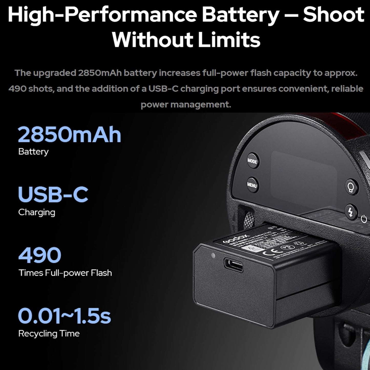 Godox AD100 Pro II AD100Pro II 100Ws Flash, 490 Full Power Flashes, 0.01-1.5s Recycling, 2W LED Model Light, 1/8000s HSS, 2.4G Wireless, Pocket Flash Strobe for DSLR Cameras (Godox AD100 Pro Upgrade)