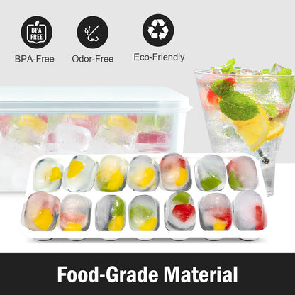 DclobTop Ice Cube Trays with Lid and Bin, Ice Trays for Freezer - Easy to Release Silicone Mold, Stackable Reusable Plastic Molds for Cocktails, Whiskey, Drinks and Iced Coffee, BPA-Free