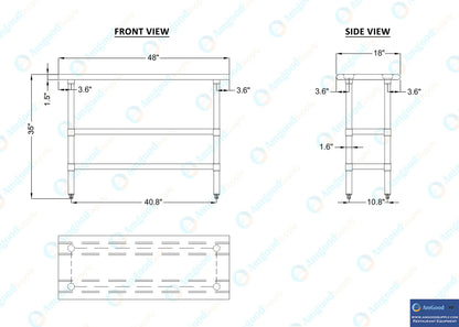 48" Long X 18" Deep Stainless Steel Work Table with 2 Shelves | Metal Food Prep Station | Commercial & Residential NSF Utility Table