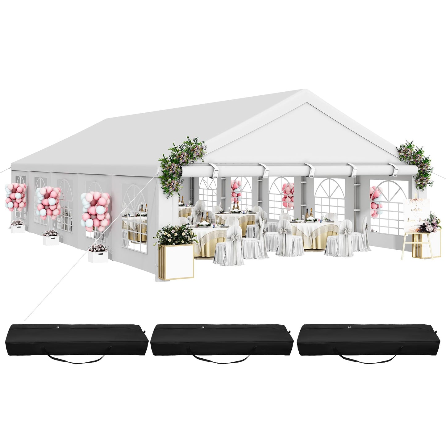 DWVO 20x33 ft Outdoor Heavy Duty Party Tent Wedding Event Shelters Upgraded Galvanized Canopy with Large White Roof, Removable Sidewalls