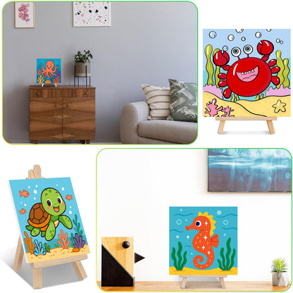 4 Pack Paint by Numbers Kit for Kids with Frame - Animals Paint by Number for Kids, Marine Animals Kid Painting by Number Kits Age 5-8, DIY Acrylic Oil Painting Kits for Home Wall Decor (8X8inch)