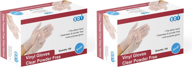 EDI Disposable Vinyl Gloves - Clear, Powder-Free, Latex-Free, Ambidextrous, Large/Extra Large, 100 Count