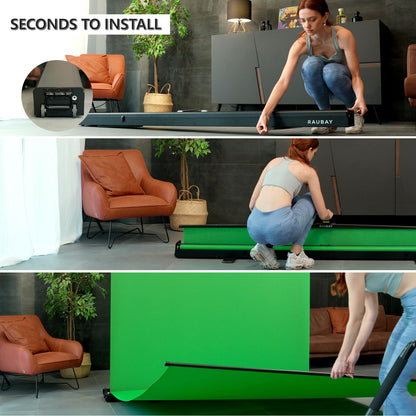 RAUBAY Collapsible Green Screen - FloorFlex Backdrop with Floor Extension 7x7x7 ft - Portable Retractable Chroma Key Background with Stand for Video Conference, Streaming, Photo Studio CGS2100 - FX