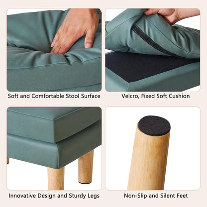 16.34" 12.4" W12.6" UHBD041GR YMYNY Small Footstool Ottoman, Faux Leather Footrest with Sponge Padded Seat, Step Stool