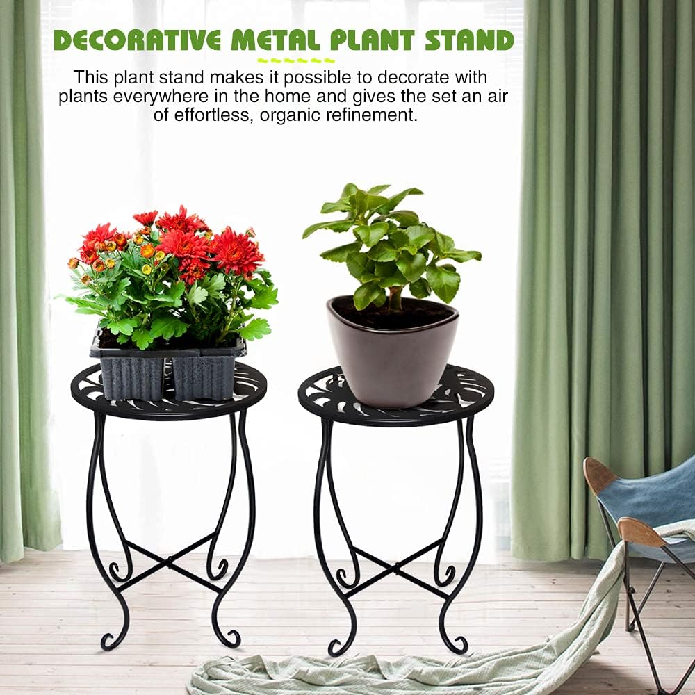 Aonagi 15" 8" 2pcs) Tall Metal Plant Stand, Wide Round Plant Stand for Flower Pot Rustproof Iron Plant Holder