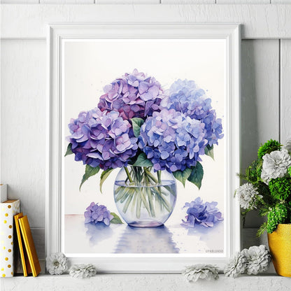 UPABLUNSO Purple Hydrangeas in Vase DIY 5D Diamond Art Painting Kits Round Full Drill Diamond Art Paint by Diamond Number Kits for Beginners Crystal Cross Stitch Wall Decor 12x16 Inch
