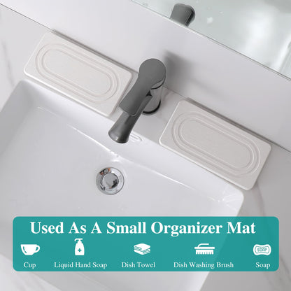 2PCS Water Absorbing Stone Tray for Sink, Quick Drying Diatomite Bathroom Tray Countertop, Stone Drying Mat for Kitchen Counter Faucet, Soap Dish Dispenser Vanity Organizer, White-7.9" x 4"