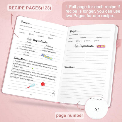 JUBTIC Blank Recipe Book to Write in Your Own Recipes, Personal Cook Book with 2 Colorful Stickers, Hardcover Notebook