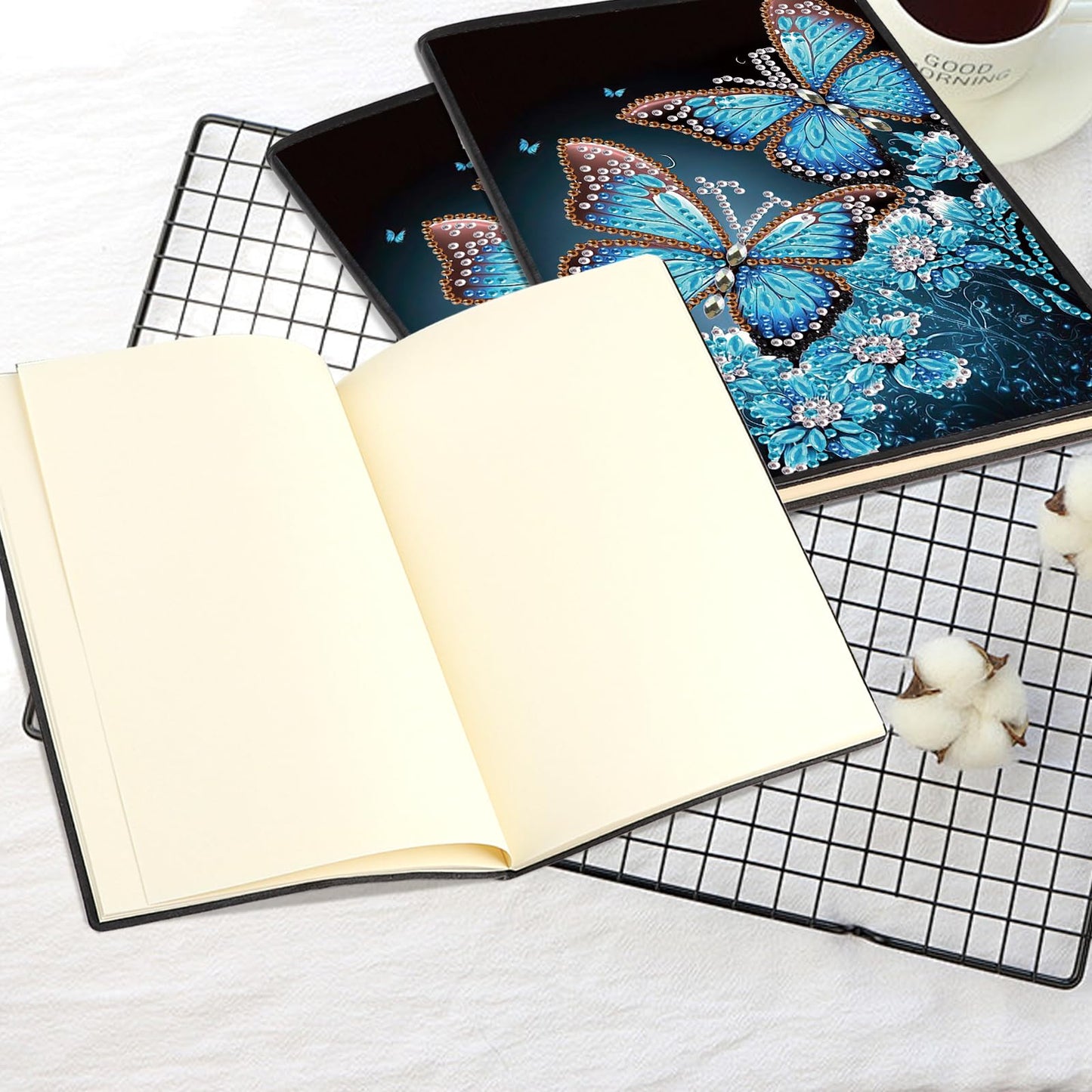 JISHSHAY Diamond Painting Notebook Journal Diamond Art Note Book Gem Art Sketchbook Gem Painting Diary Mosaic Kits for Adults Blank Notebook with Special Shaped 14.5×21cm/5.7×8.26in Butterfly Flower