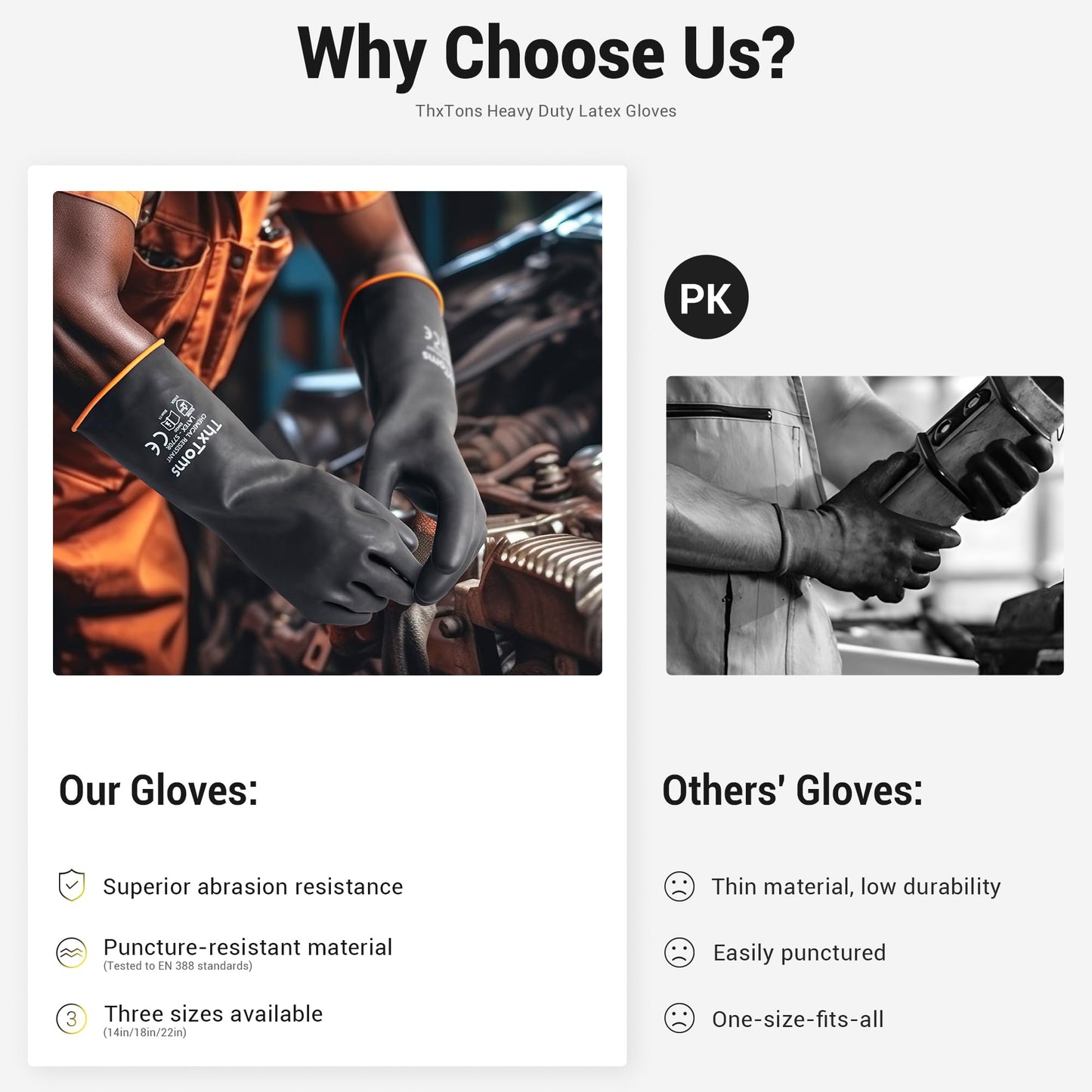 ThxToms Heavy Duty Latex Gloves,Long Rubber Gloves, Chemical Resistant Gloves,Puncture Resistant, Resist Acid,Oil,Alkali, Waterproof for Industrial Cleaning, Gardening, 22", 1 Pair