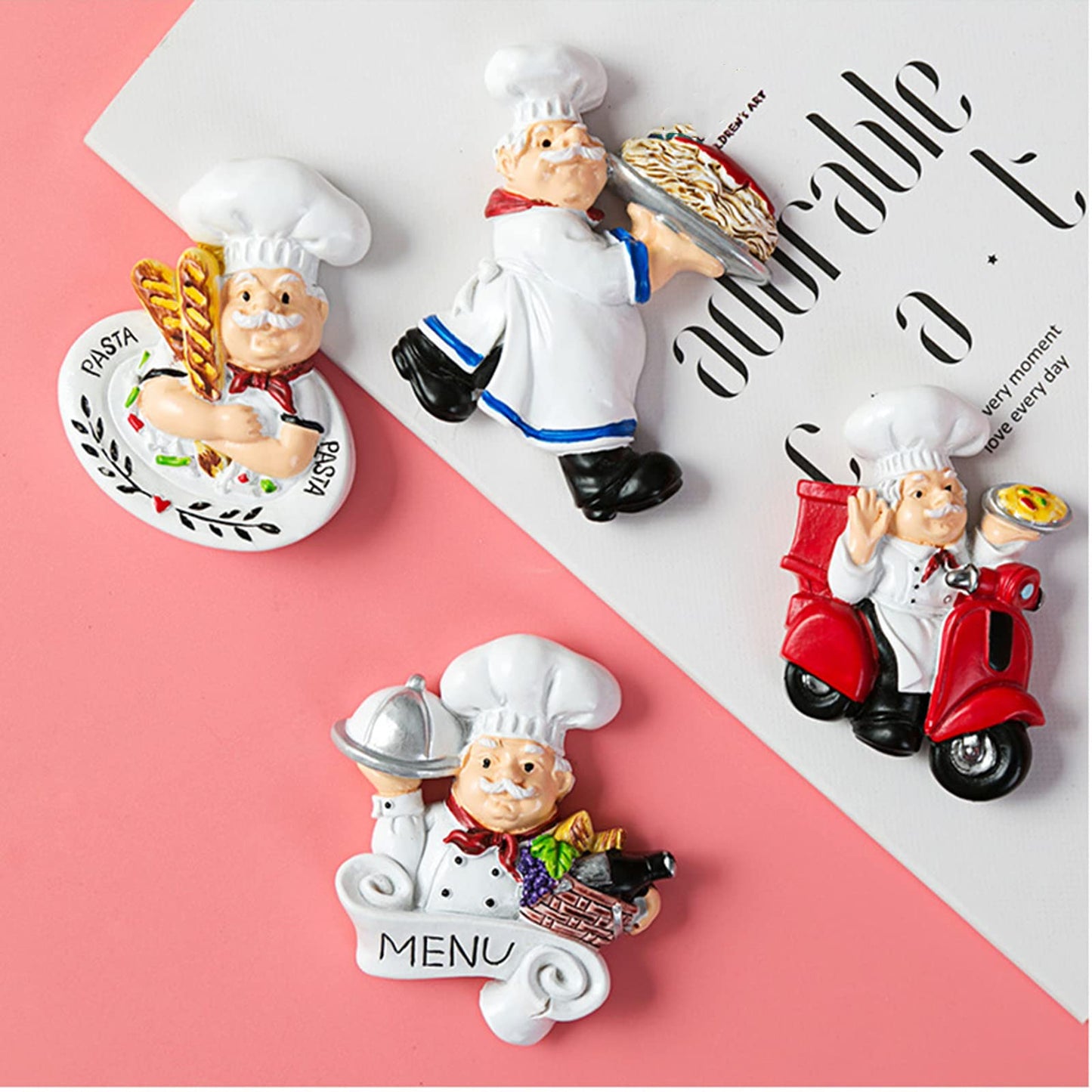 Lyellfe 10 Pieces Chef Fridge Magnets, Cute Italian Chef Magnets for Refrigerator, Funny Kitchen Chef Figurine Decorations, 3D Resin Baker Refrigerator Stickers for Whiteboard, Map, Cabinets