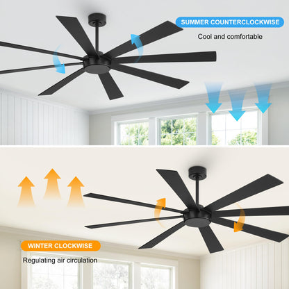 WINGBO 60" Black Ceiling Fan without Light, Modern Large Ceiling Fan with Remote Control, 6-Speed Reversible Noiseless DC Motor, Black/Driftwood Blades for Living Room, Bedroom & Covered Outdoor