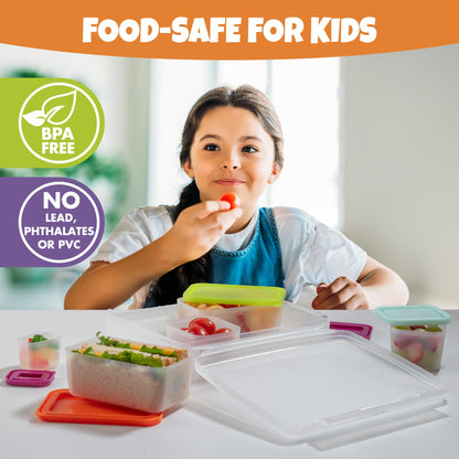Bentology Bento Lunch Box Set w 5 Leakproof Made-to-Size Snack Containers & Built-In Utensil Holder- Meal Prep Made Easy w Reusable, Kid's Back to School or Office- Durable, BPA Free, Dishwasher Safe
