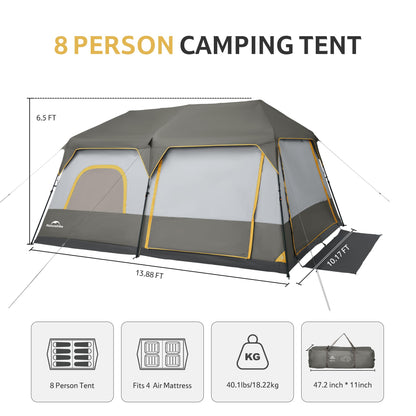 Naturehike Cape 4/6/8 Person Camping Tent, 60S Easy Setup Instant Tent Pop up Tent, Waterproof Large Tall 6/8 Person Tents for Camping, Car Camping