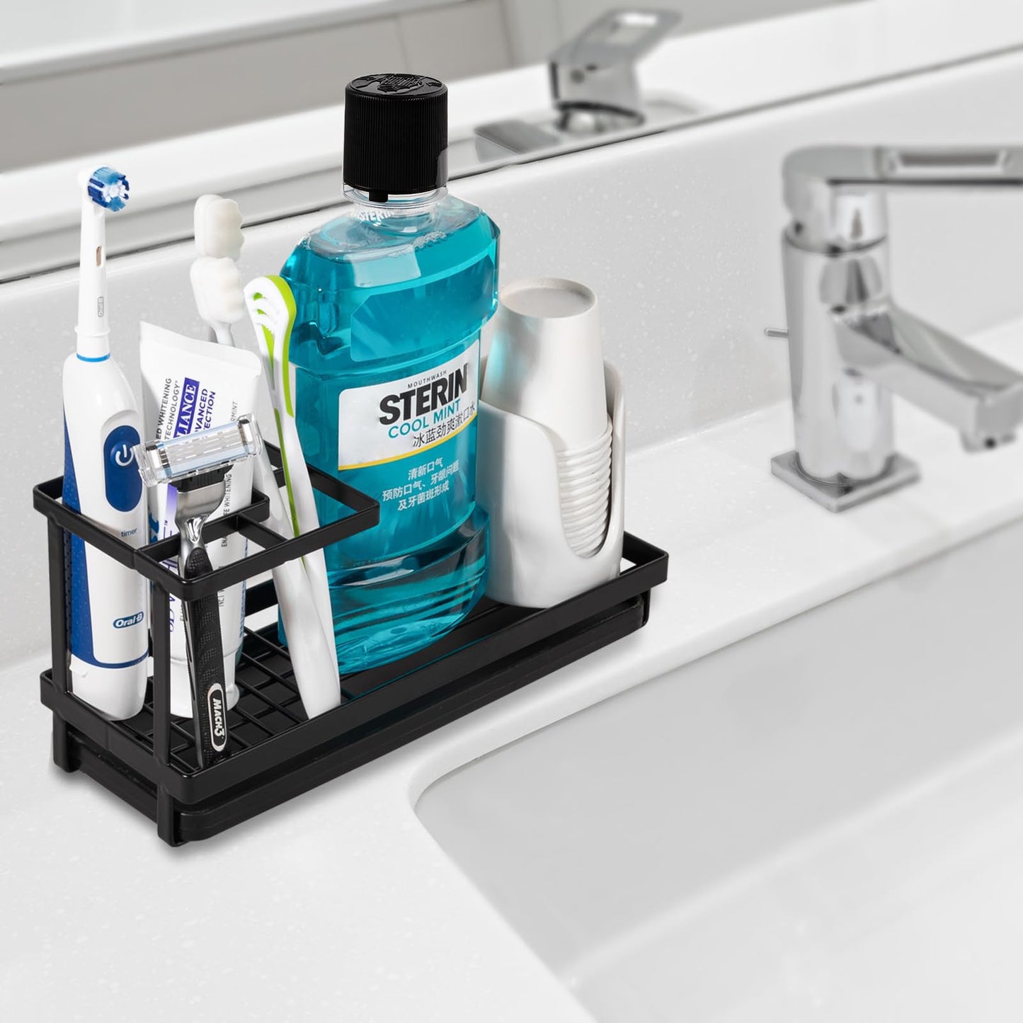 Toothbrush Holders for Bathrooms, Carbon Steel Tooth Brushing Holder Electric Toothbrush and Toothpaste Organizer Bathroom Accessories for Countertop, Shower, Sink - Matte Black