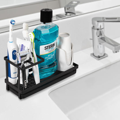 Toothbrush Holders for Bathrooms, Carbon Steel Tooth Brushing Holder Electric Toothbrush and Toothpaste Organizer Bathroom Accessories for Countertop, Shower, Sink - Matte Black