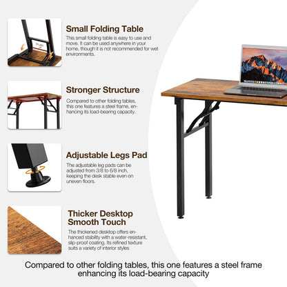 TEMI Small Computer Desk Folding Table - 35.8" Foldable Office Desk, No Assembly, Perfect for Small Spaces in Bedroom, Dorm, or Apartment, Portable Mini Desk or Study Table with Compact Design, Brown