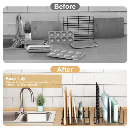 Fikoksol Cutting Board Organizer and Baking Sheet Rack, [2-Pack] Black Heavy Duty Metal Cookie Sheet Organizer for Cutting Board Storage & Plate Holder for Cabinet, Tray Dividers for Cabinets