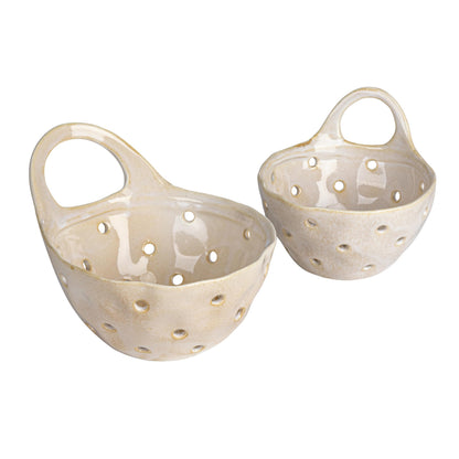 Creative Co-Op Set of 2 Cream Stoneware Colanders