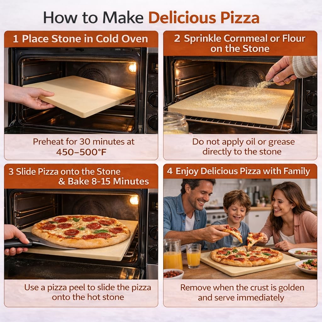 LUNVARION Pizza Stone 15×12 Inch Rectangular, Baking Stone for Oven & Grill – Premium Cordierite Heat-Resistant Pizza Baking Stone for Crispy Crust, Pizza, Bread, Baking & BBQ