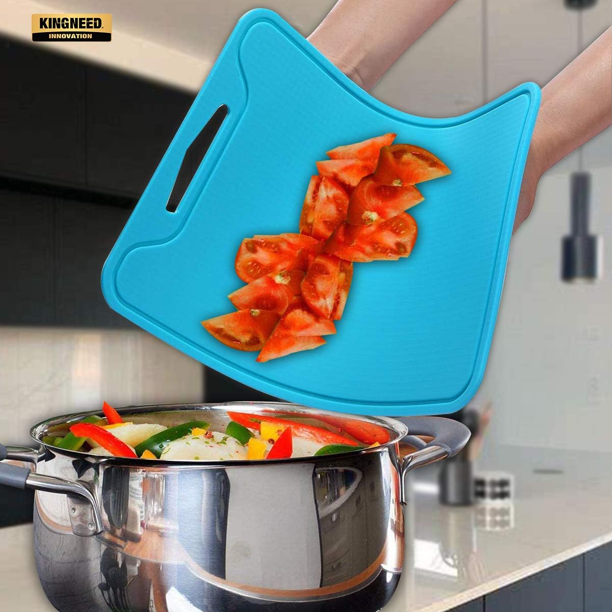 Silicone Chopping Mat, Flexible Thick Cutting Board, Food Grade Material, Non-Slipping, 12.6 x 9.6 inch (Blue)