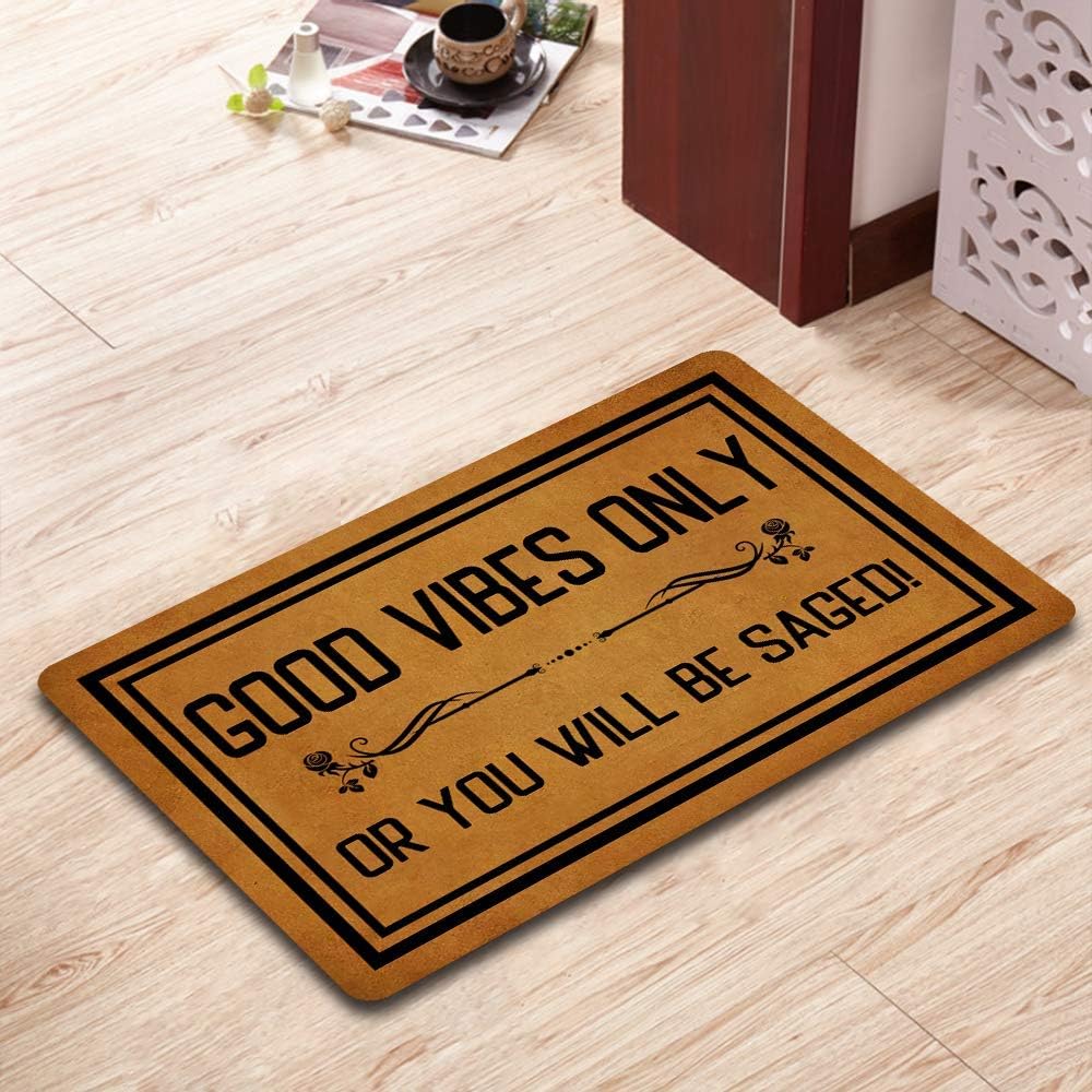 Good Vibes Only Doormat, Funny Welcome Mat, Rubber Non-Slip Backing, 23.6 in x 15.7 in