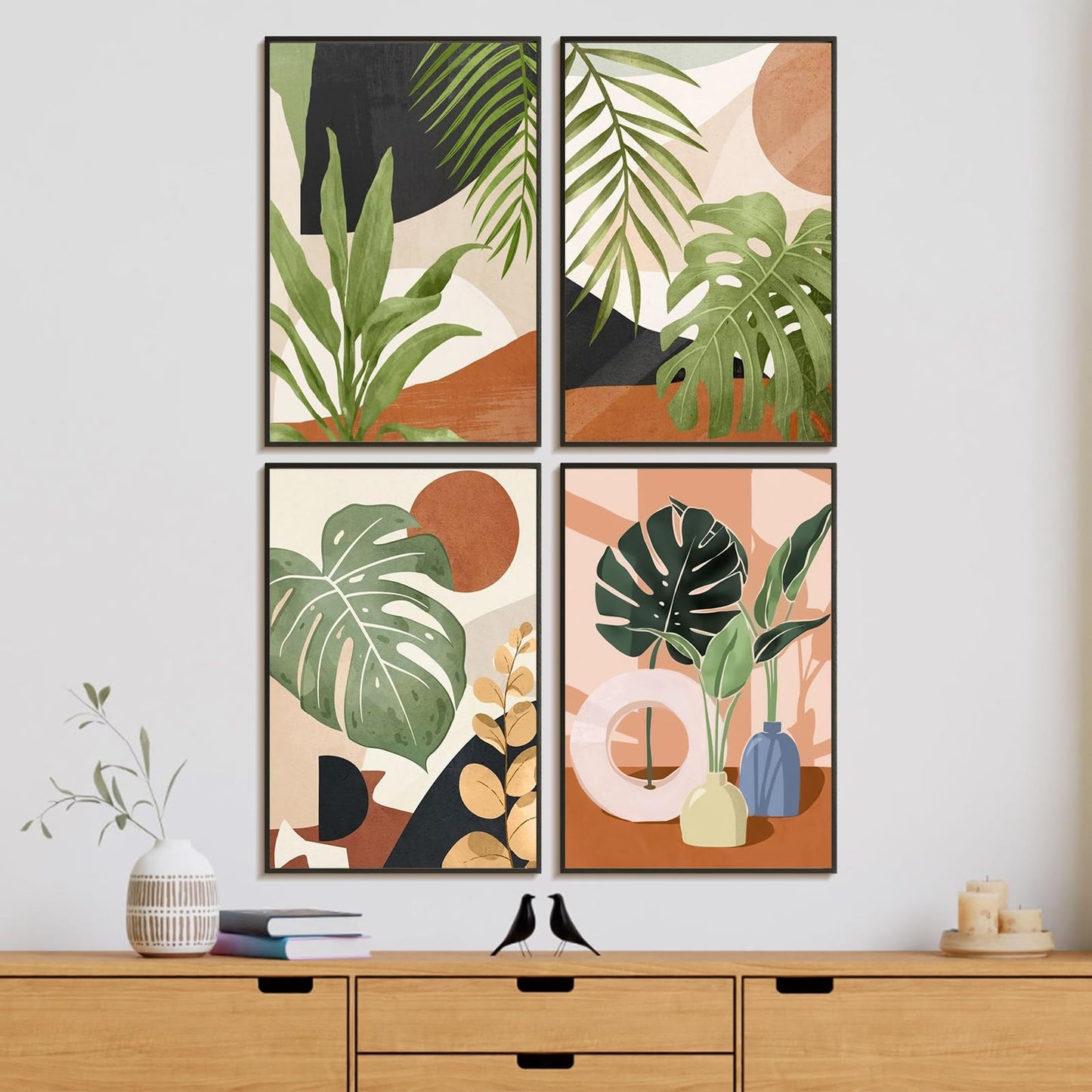 4 Pack Framed Paint by Numbers Kit for Adults Beginner with Wooden Easel, Green Plant Paint by Number Kits with Frame, DIY Acrylic Simple Painting by Numbers for Home Wall Decor Gift 8x12 inch