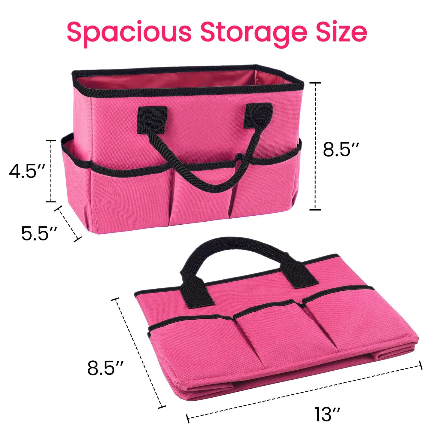 Godery Desktop Tote and Organizer, Teacher Helper Caddy Bag for Arts, Books, Stationery, Office Desk Organization, Make-up Storage with Handles for Travel, Pink