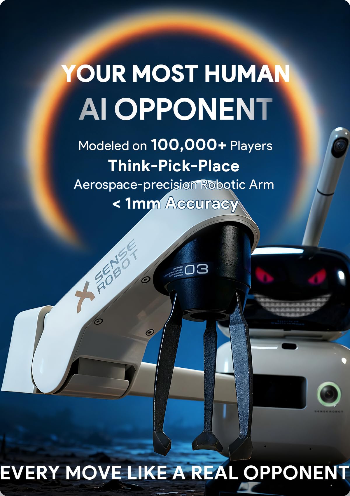 SenseRobot AI Chess Robot with Robotic Arm, Electronic Chess Board for Kids & Adults, 25 AI Levels, 1200+ Exercises, Voice Coaching, Lichess Integration, Wi-Fi OTA Updates