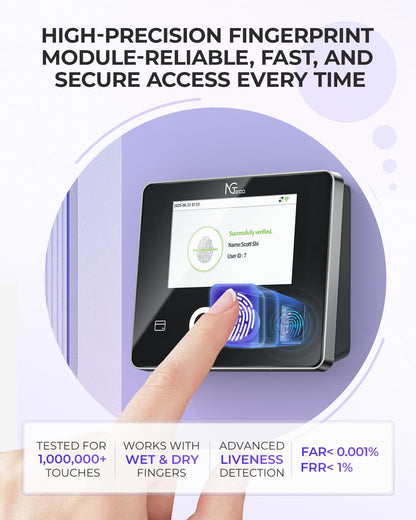 NGTeco Time Clock Cloud-Based with Tuch Screen, 4-in-1 Remote Control Time Clocks for Employees Small Business, Face/Fingerprint/Card/PIN, 2.4GHz&5GHz WiFi, Software & App, 10 IC Cards, 0 Monthly Fee