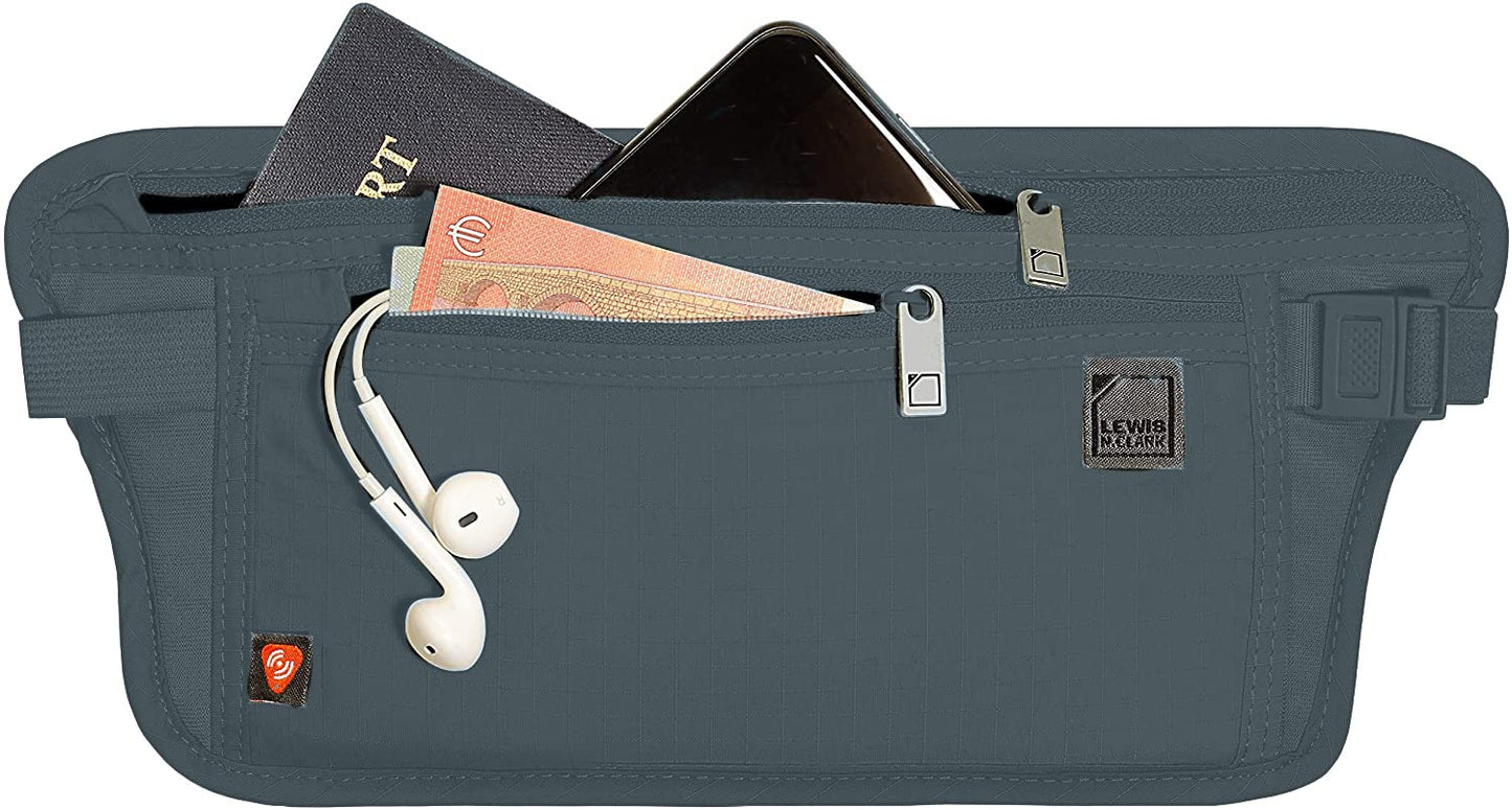Lewis N. Clark unisex adult + Card, Id, & RFID Money Belt Travel Pouch Waist Stash Credit Card Id Passport Holder for Women Men, Charcoal, Small US
