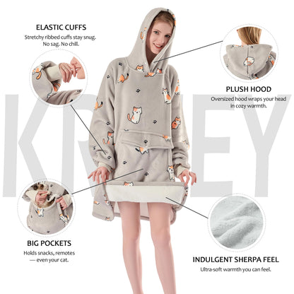 Krifey Wearable Blanket Hoodie, Oversized Sherpa Hooded Blanket for Adults